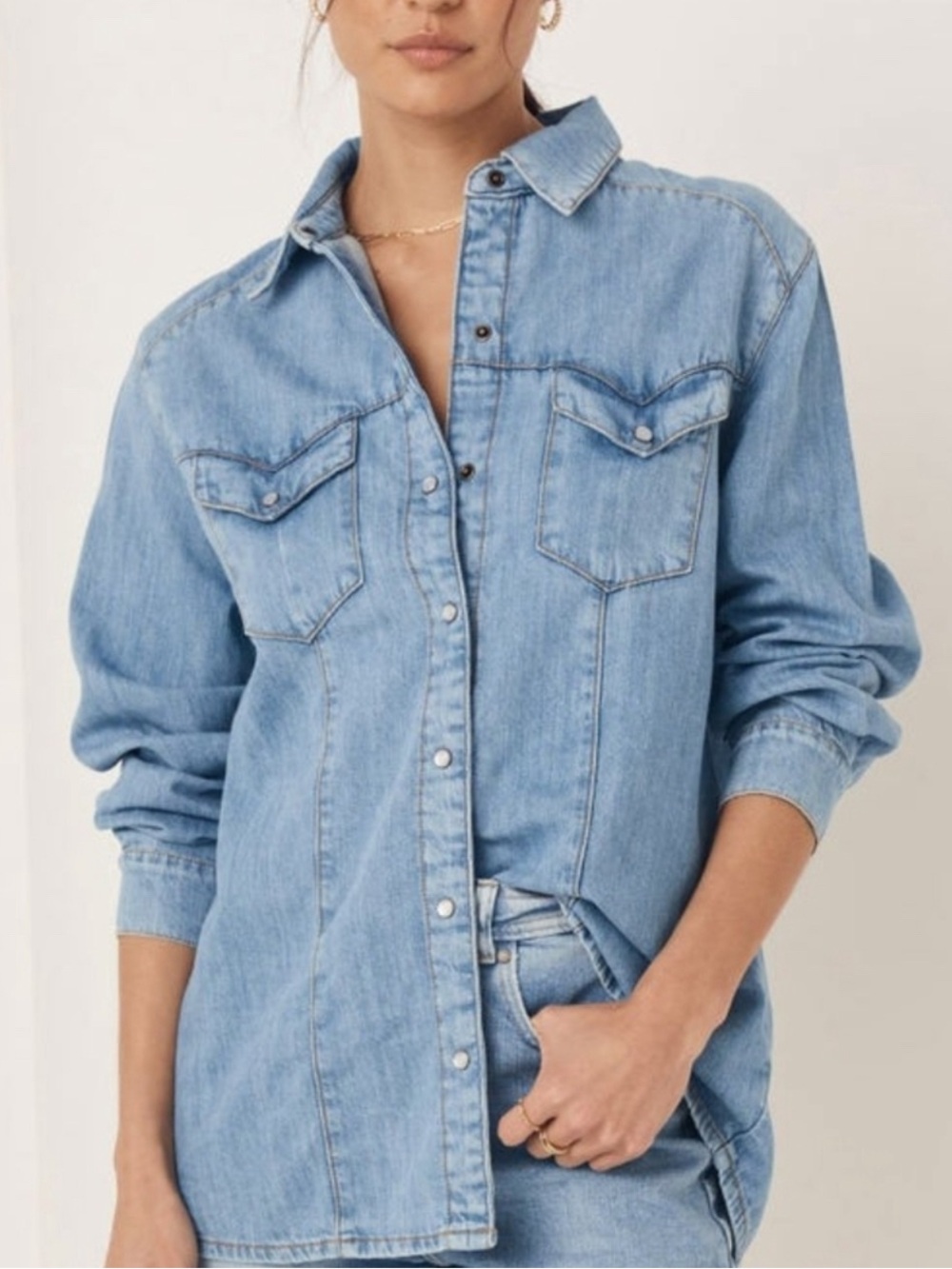 spell denim pearl snap button up xl